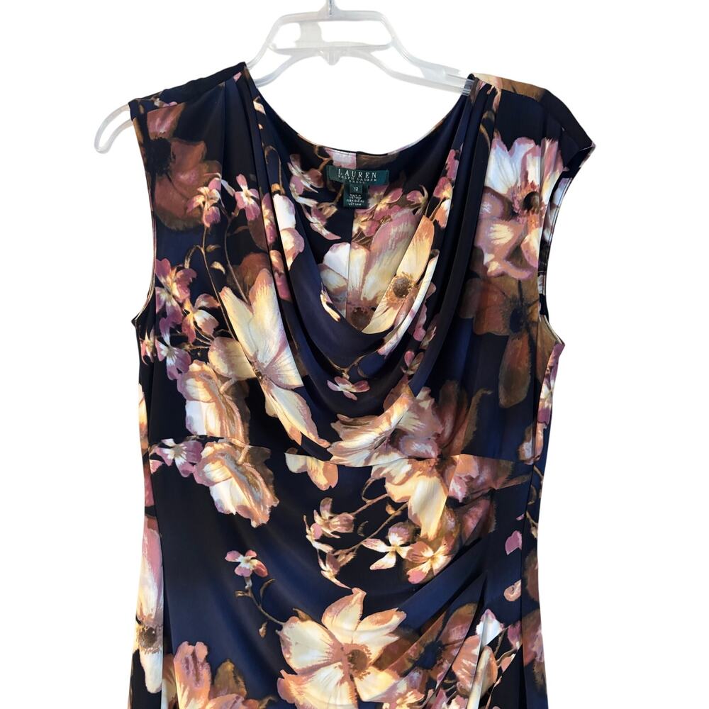 Ralph Lauren Dress Womens Blue Sleeveless Floral Print V Neck Faux Wrap 12 - Picture 5 of 6